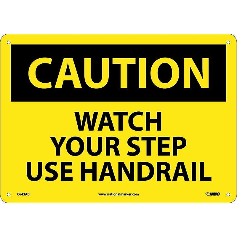 Caution Signs; Watch Your Step Use Handrail, 10X14, .040 Aluminum image 1