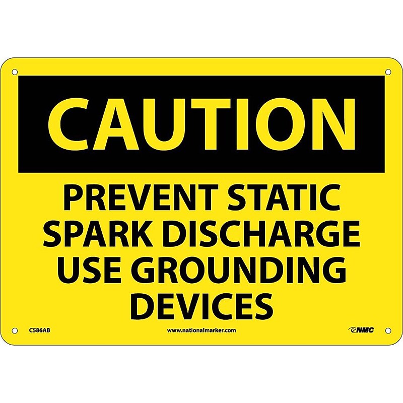 Caution Signs; Prevent Static Spark Discharge Use Grounding Devices, 10X14, .040 Aluminum image 1
