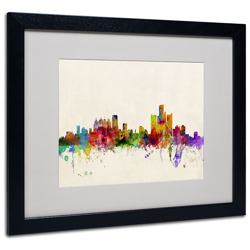 Trademark Fine Art 'Detroit, Michigan' 16" x 20" Black Frame Art image 1