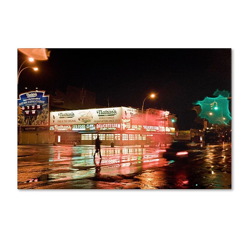 Trademark Fine Art 'Nathan's Women Crossing Street Neon' 16" x 24" Canvas Art image 1