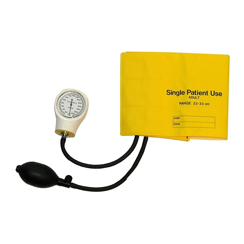 Briggs Healthcare Mabis Disposable Aneroid Sphygmomanometer, Adult, Yellow, 5/Box (06-148-131) image 1