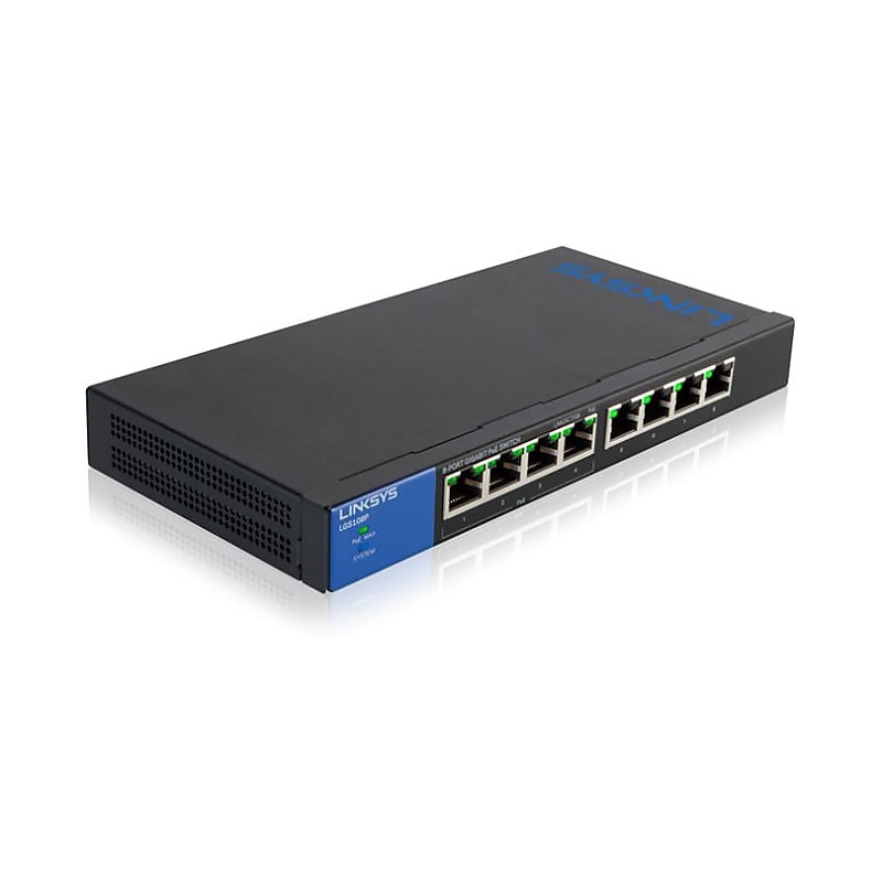 Linksys 8-Port Gigabit Ethernet Unmanaged Switch, 10/100/1000 Mbps, Black  (LNKLGS108P) image 1