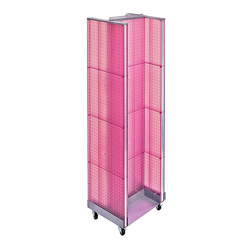 Azar Displays 16" x 60" Pegboard H-Unit Floor Display with Wheels, Pink (700431-PNK) image 1