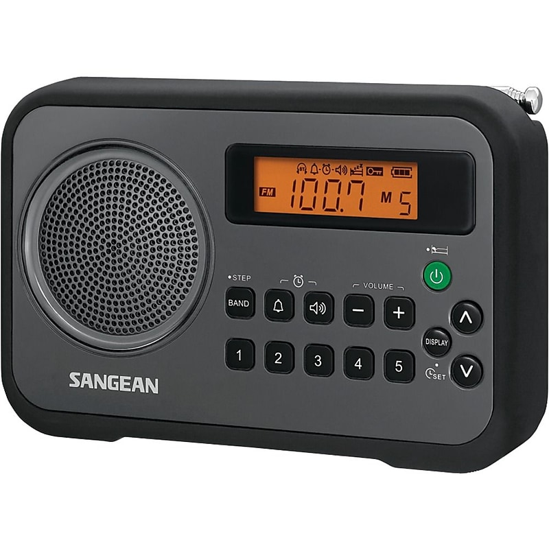 Sangean PR-D18 FM-Stereo/AM Digital Tuning Portable Receiver With Alarm Clock, Black image 1