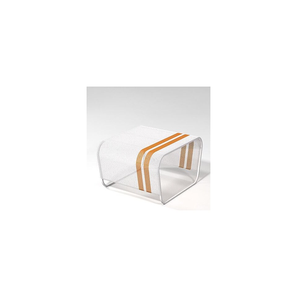 Markamoderna Lami Perforated Stainless Steel Side Table; White with Orange Racing Stripes