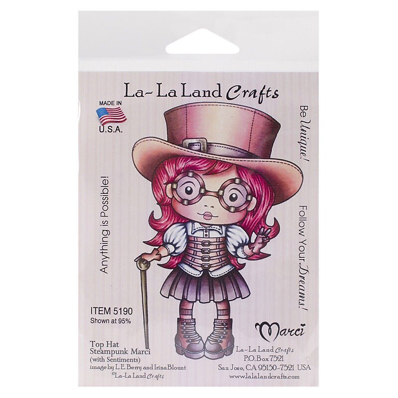 La-La Land Crafts Top Hat Steampunk Marci Mounted Cling Rubber Stamp, 4" x 3", Multicolored (LA5190) image 1