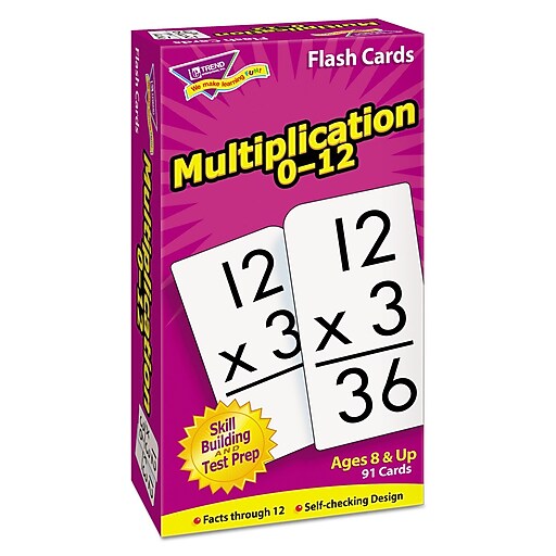 Trend® Math Flash Cards, Multiplication 0 12 Skill, 3" x 5 7/8" Staples