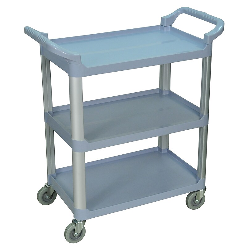 Luxor 3-Shelf Polyethylene Mobile Serving Cart with Lockable Wheels, Gray (SC12-G) image 1