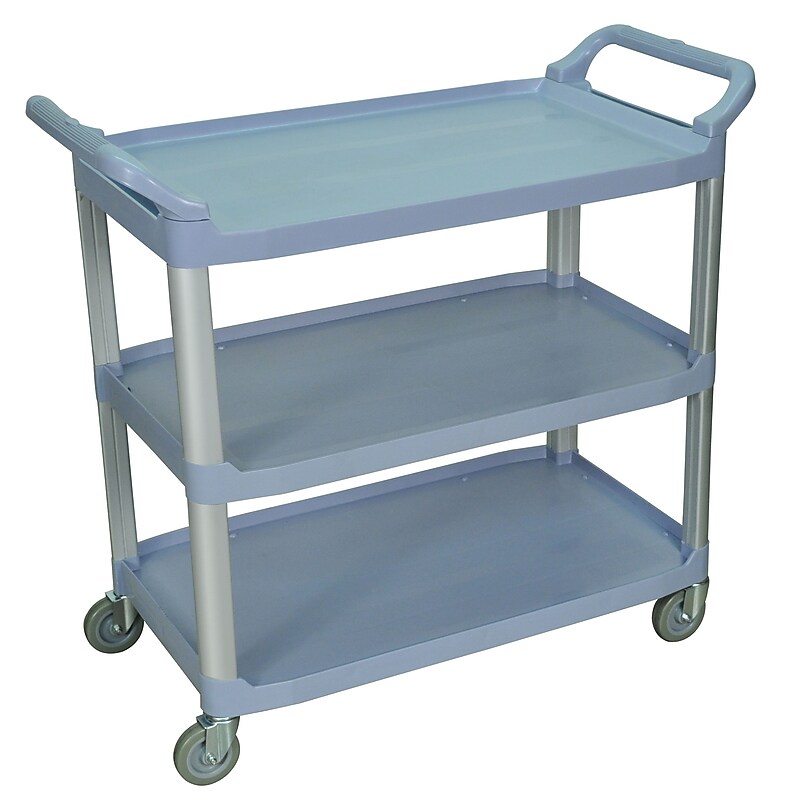 Luxor 3-Shelf Polyethylene Mobile Serving Cart with Lockable Wheels, Gray (SC13-G) image 1