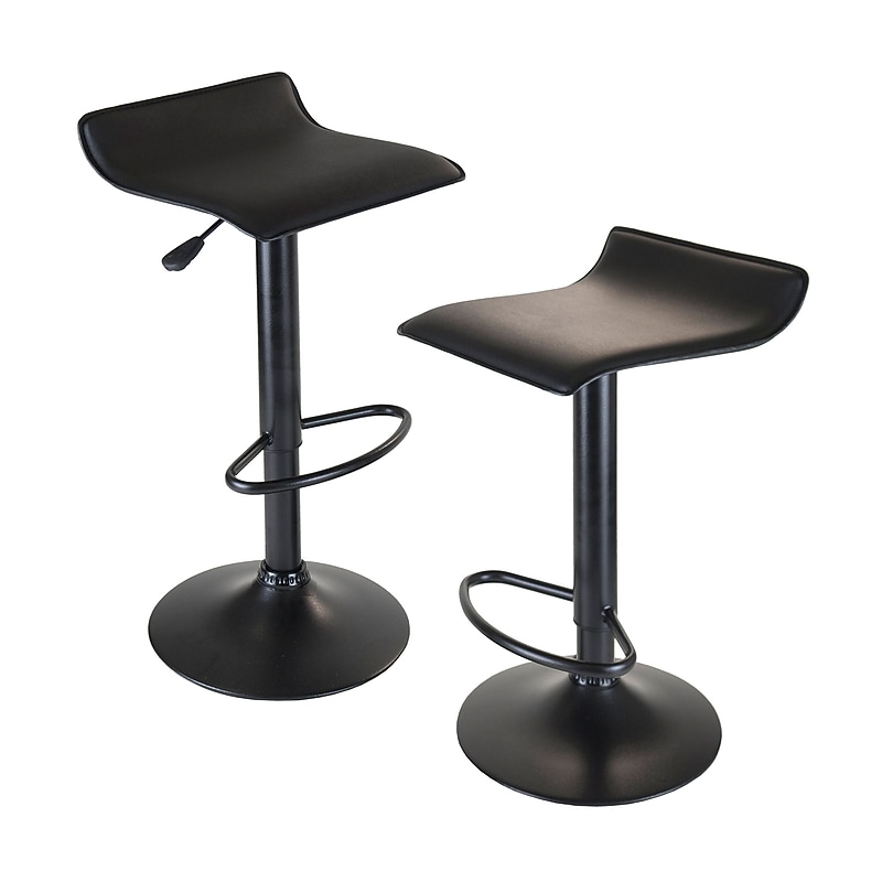 Winsome Obsidian Faux Leather Low Back Bar Stool, Adjustable Height, Black, 2/Set (20239) image 1