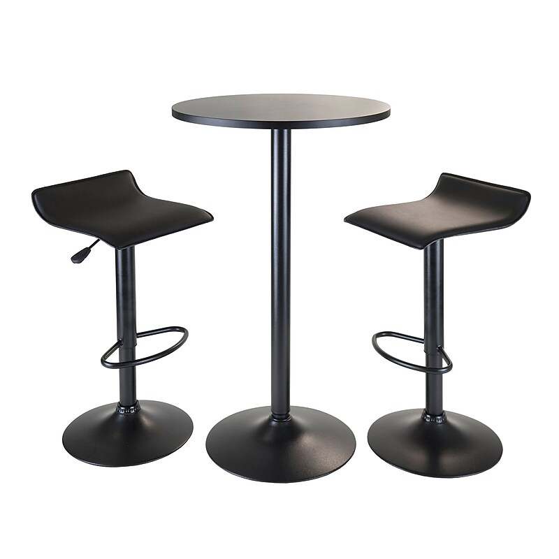 Winsome® Obsidian 39.76" MDF Veneer 3 Piece Round Table Pub Set With 2 Airlift Stools, Black image 1