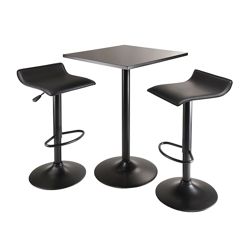 Winsome® Obsidian 35" MDF Veneer 3 Piece Square Table Pub Set With 2 Airlift Stools, Black image 1