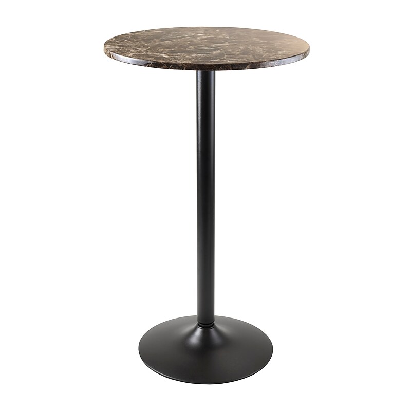 Winsome® Cora 40.04" Faux Marble Bar Height Round Pub Table, Black/Brown image 1