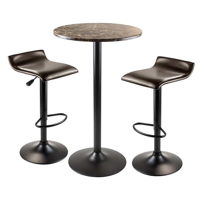 Winsome® Cora 40.04" Faux Marble 3 Piece Round Pub Table Set With 2 Swivel Stools, Black/Espresso image 1