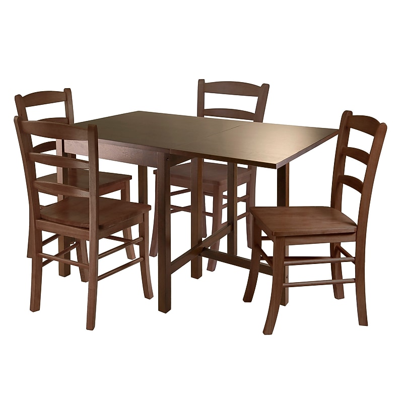 Winsome® Lynden 29.53" Wood Rectangular Dining Table Set With 4 Ladder Back Chairs, Antique Walnut image 1