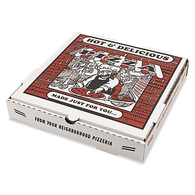 Square Cafe Design B-Flute Corrugated Pizza Box White 10" L x 10" W50/Bundle 