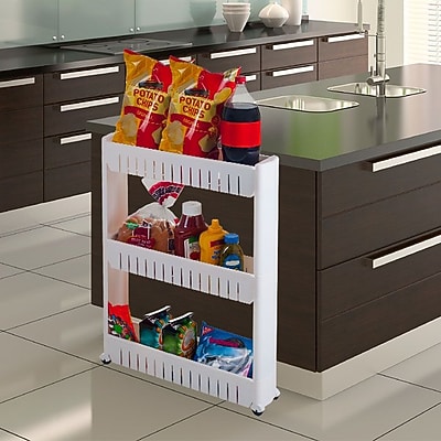 Trademark Global 5" Wide Three Tier Slim Slide Out Pantry On Rollers Cart
