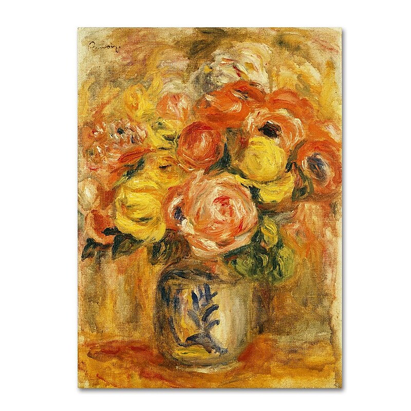 Trademark Fine Art 19" x 14" Wooden Frame Fleurs Dans Un Vase Bleu et Blanc image 1