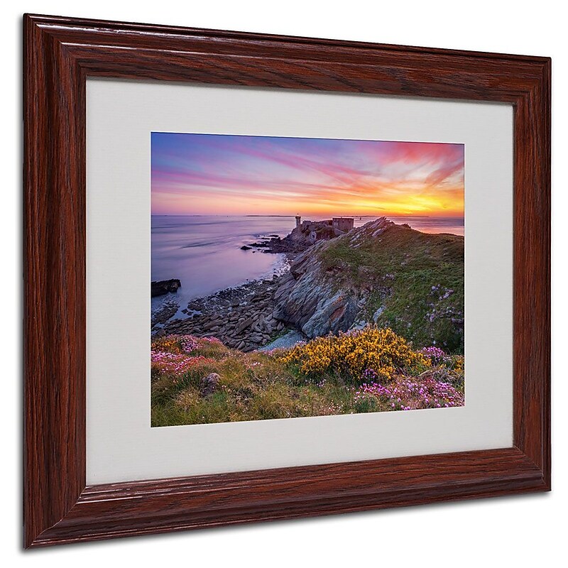 Trademark Fine Art 11" x 14" Acrylic Brittany in Flowers, Dark Wood image 1