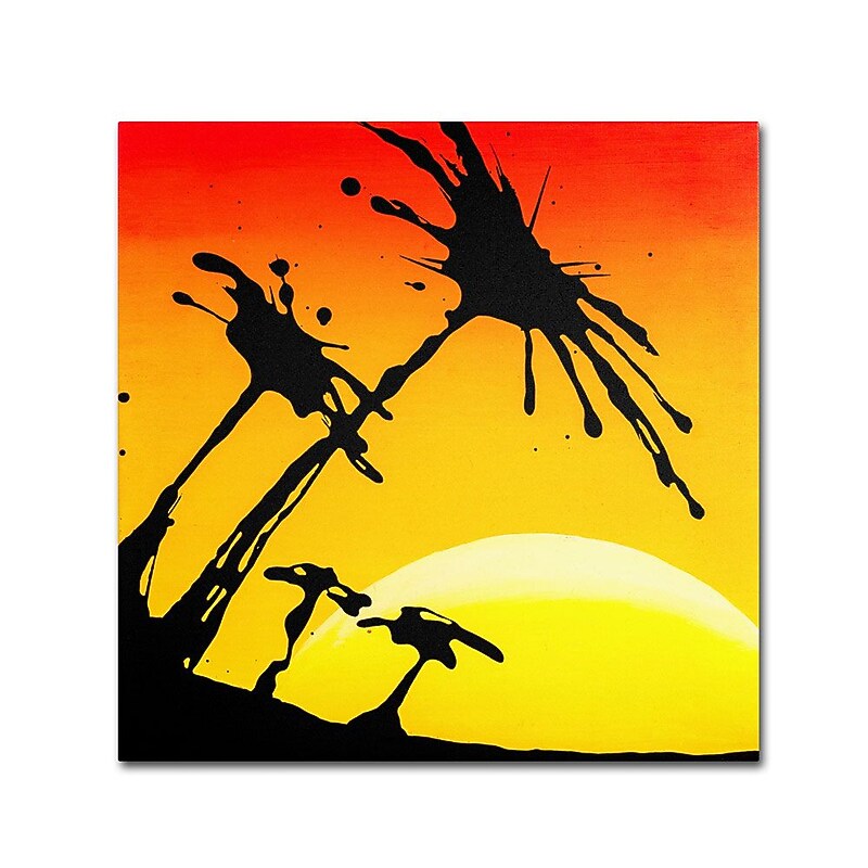 Trademark Fine Art 24" x 24" Wooden Frame Palm Tree Sunrise image 1