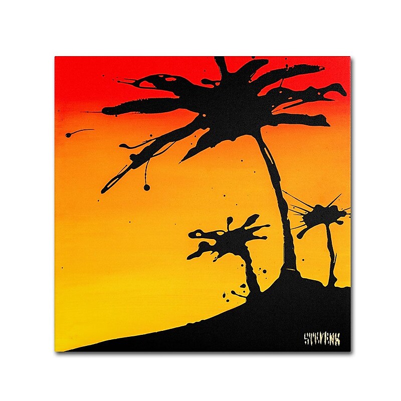 Trademark Fine Art 18" x 18" Wooden Frame Palm Tree Sunset image 1