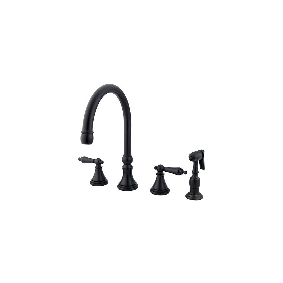 Kingston Brass Governor Double Handle Deck Mount Kitchen Faucet with Side Spray; Oil Rubbed Bronze