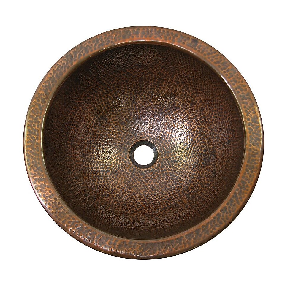 The Copper Factory Large Round Self Rimming Bathroom Sink; Antique Copper