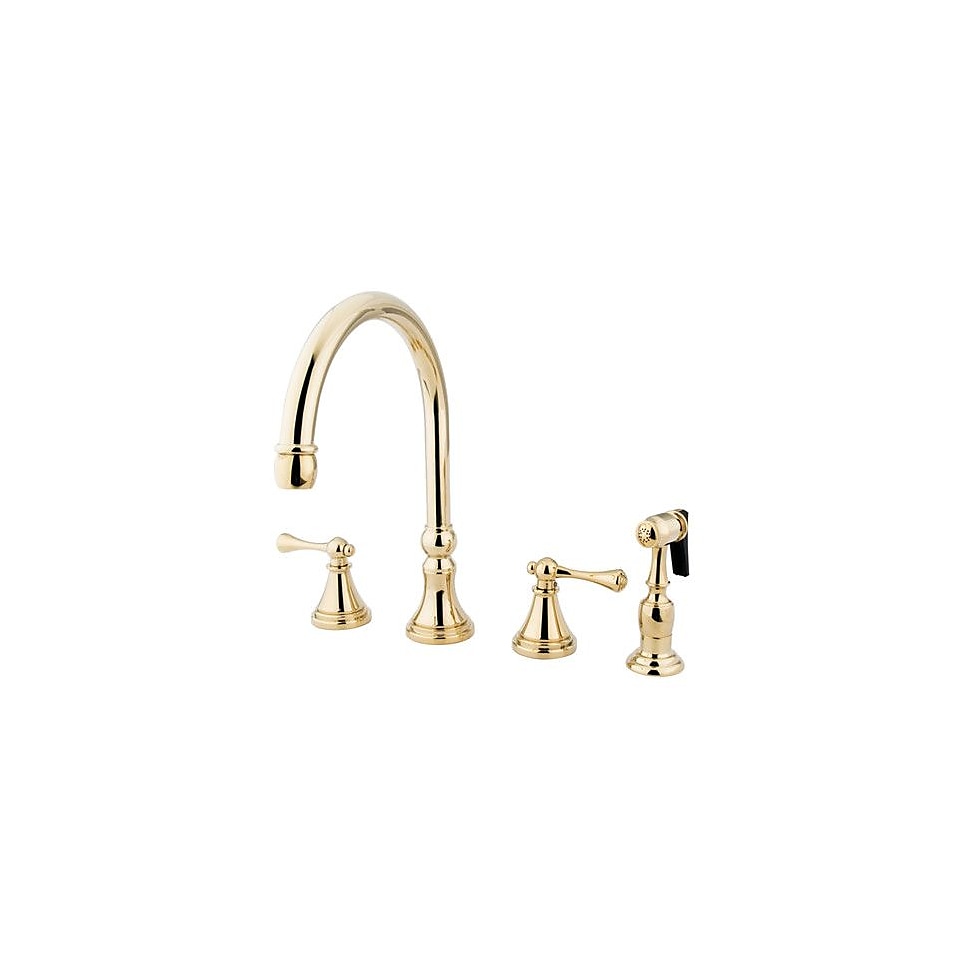 Kingston Brass Governor Double Handle Deck Mount Kitchen Faucet w/ Side Spray; Polished Brass