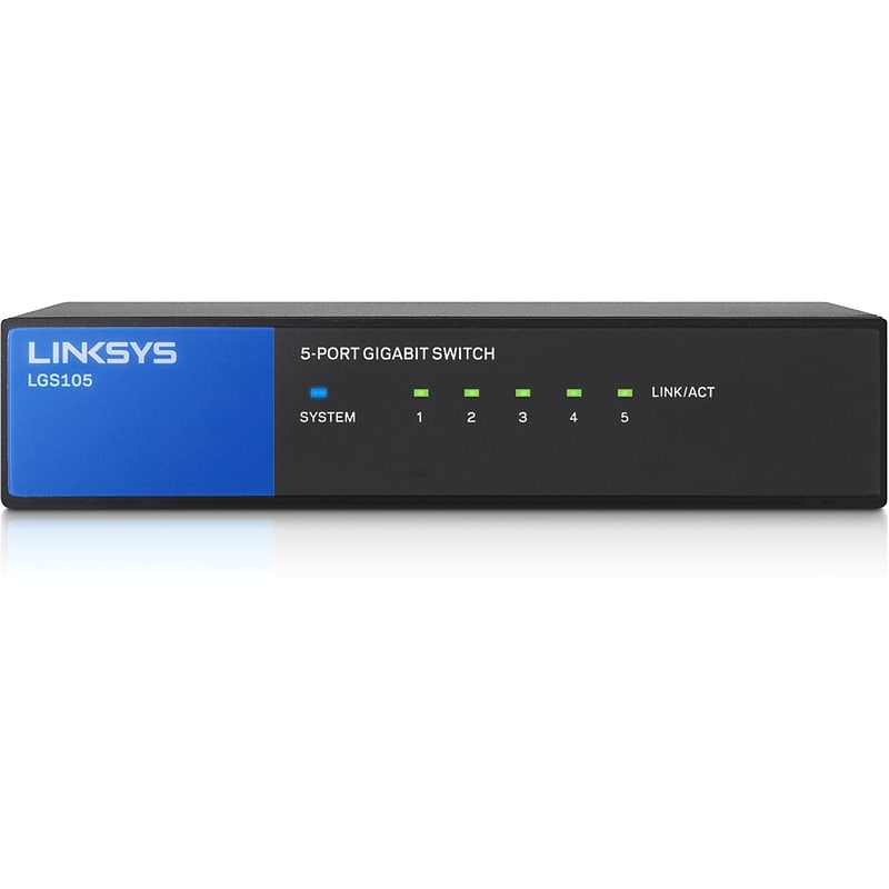 Linksys 5-Port Gigabit Ethernet Unmanaged Switch, Up to 1000 Mbps, Black  (LNKLGS105) image 1