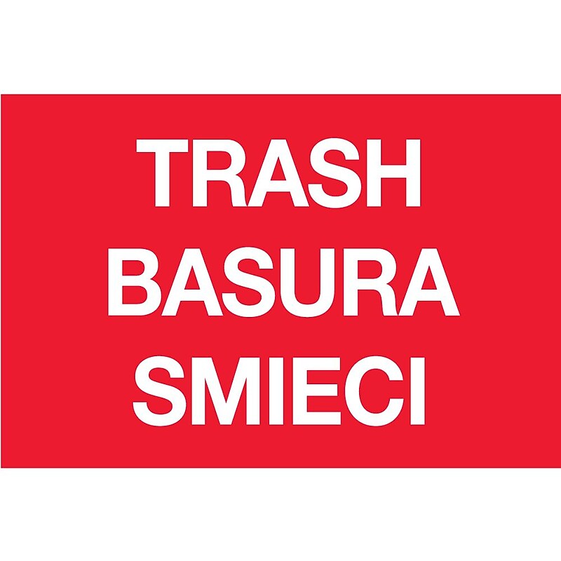 Tape Logic 2" x 3" "TRASH/BASURA/SMIECI" Inventory Label, Red, 500/Roll image 1
