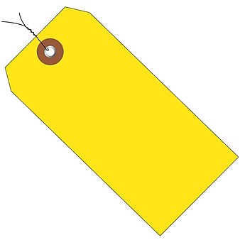 Partners Brand Box Pre-Wired Plastic Shipping Tags, #5, 4 3/4" x 2 3/8", Yellow, 100/Carton (G26052W)