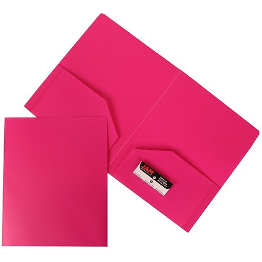 JAM Paper® Plastic Heavy Duty Two Pocket Folders, Fuchsia Pink, 108