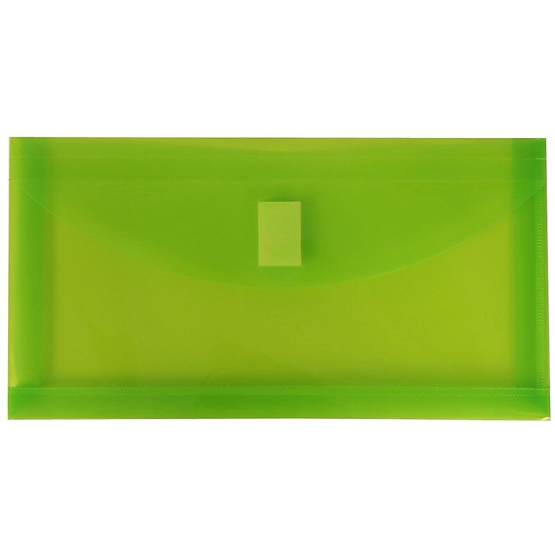 JAM Paper Standard Plastic Filing Envelope with Hook & Loop Closure, 5.25" x 10",Lime Green, 12/Pack (921V1LI) image 1
