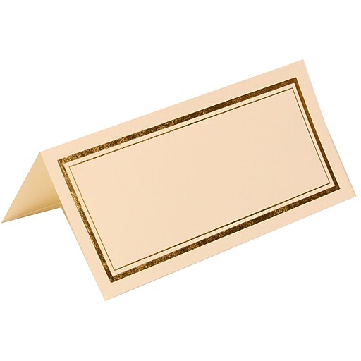 JAM Paper® Foldover Placecards, 2 x 4.25, Ivory with Double Gold Border place cards, 100/pack