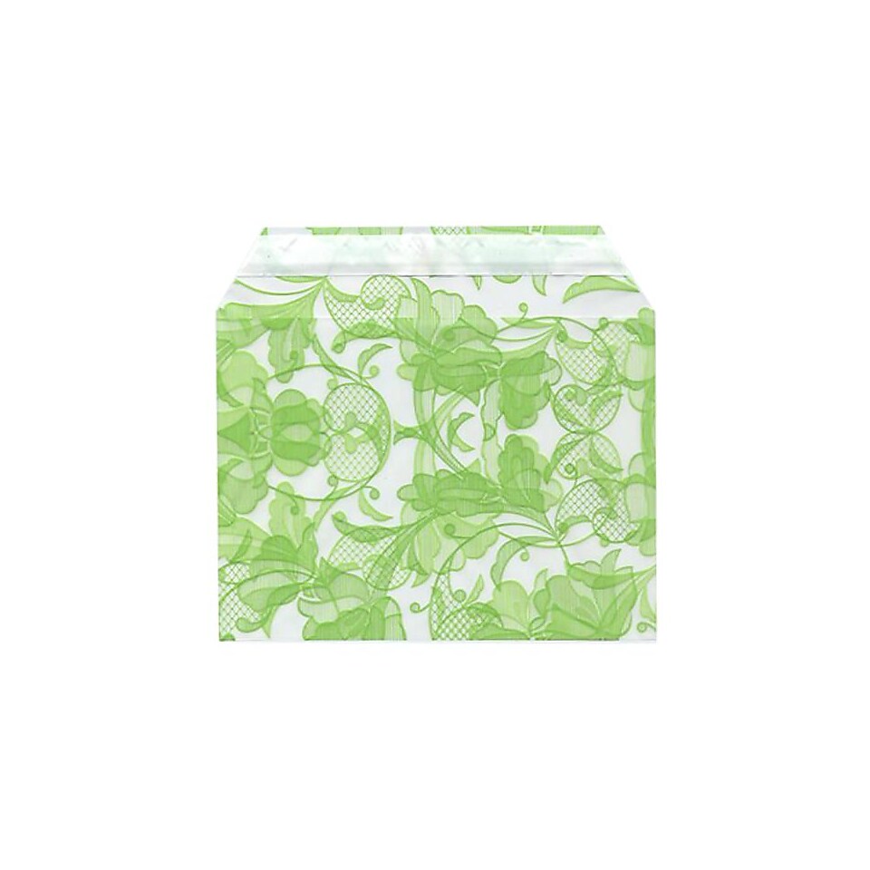 JAM Paper Cello Sleeve Envelopes Green Lace 4.62 x 6.43, 100/Pack