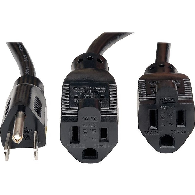 Tripp Lite SJT 5-15P/5-15R Power Extension Cord Y-Splitter Cable, 16 AWG, 18"(L) image 1