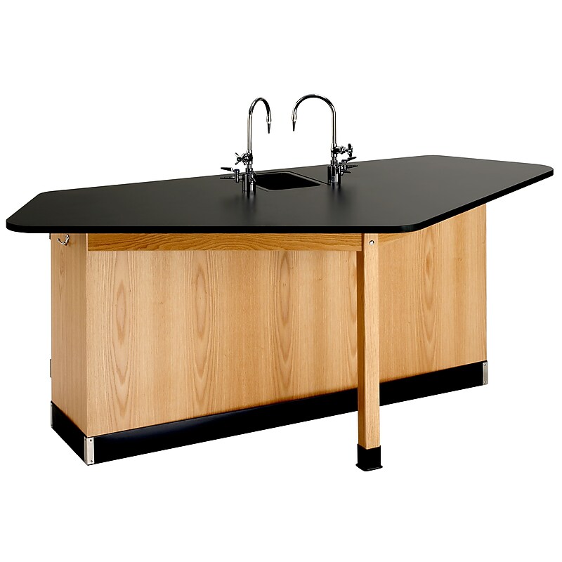 DWI Student Workstation with Sink 36"H x 88"W x 46"D Epoxy, Oak Wood image 1
