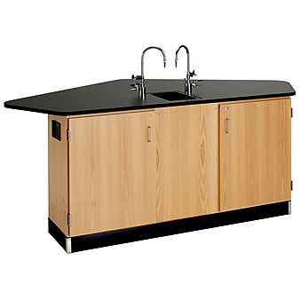 DWI Student Workstation with Sink 36"H x 88"W x 46"D Epoxy, Oak Wood