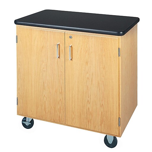 Dwi mobile storage solid oak wood cabinet with plastic laminate top staples