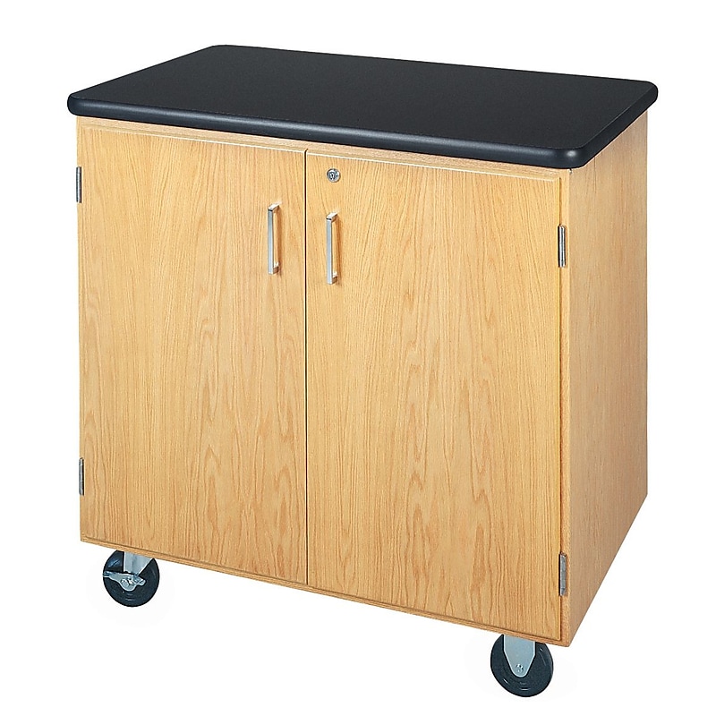 DWI Mobile Storage Solid Oak Wood Cabinet With Plastic Laminate Top image 1