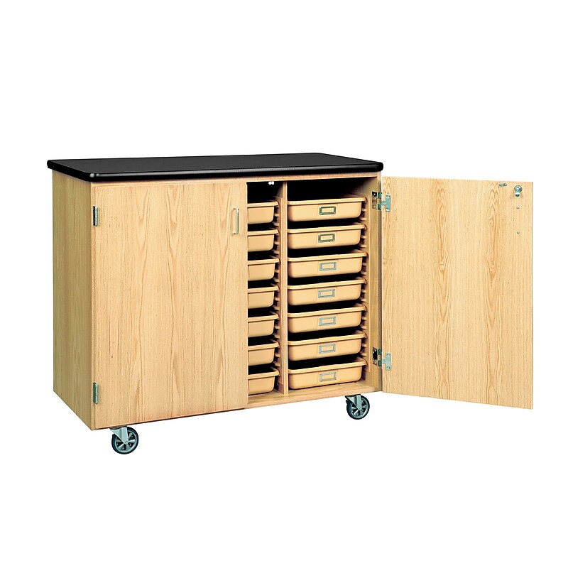 DWI Mobile Tote Tray  Laminate, Oak Wood Storage Cabinet image 1