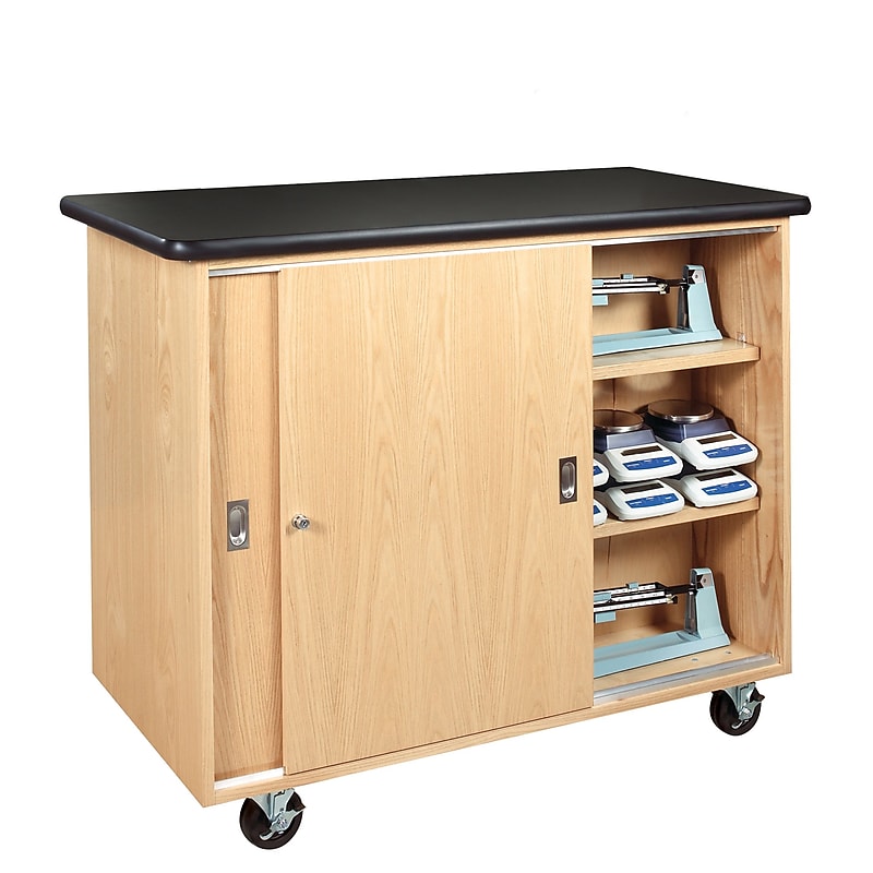 DWI Mobile Balance Storage Cabinet Solid Oak and Oak Veneers Storage Cabinet image 1