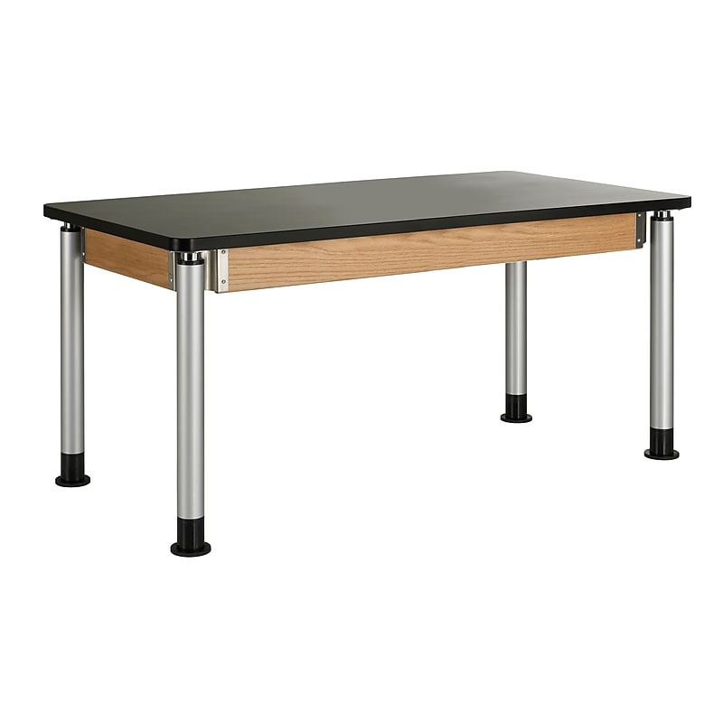DWI Rectangular Activity Table, 60" x 30", Height Adjustable, Black/Oak (P814LBBK) image 1