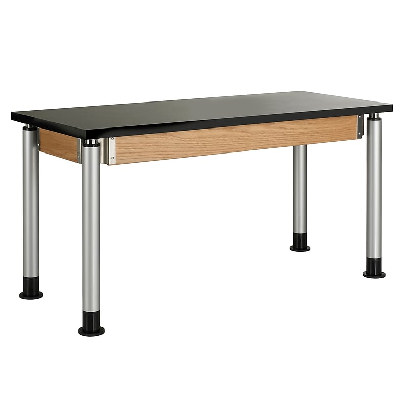 DWI Rectangular Science Table, 54" x 24", Height Adjustable, Black/Oak (P8202BK) image 1