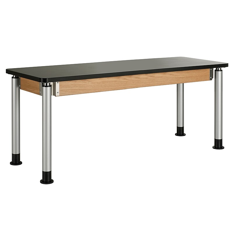 DWI Rectangular Science Table, 72" x 24", Height Adjustable, Black/Oak (P830LBBK) image 1