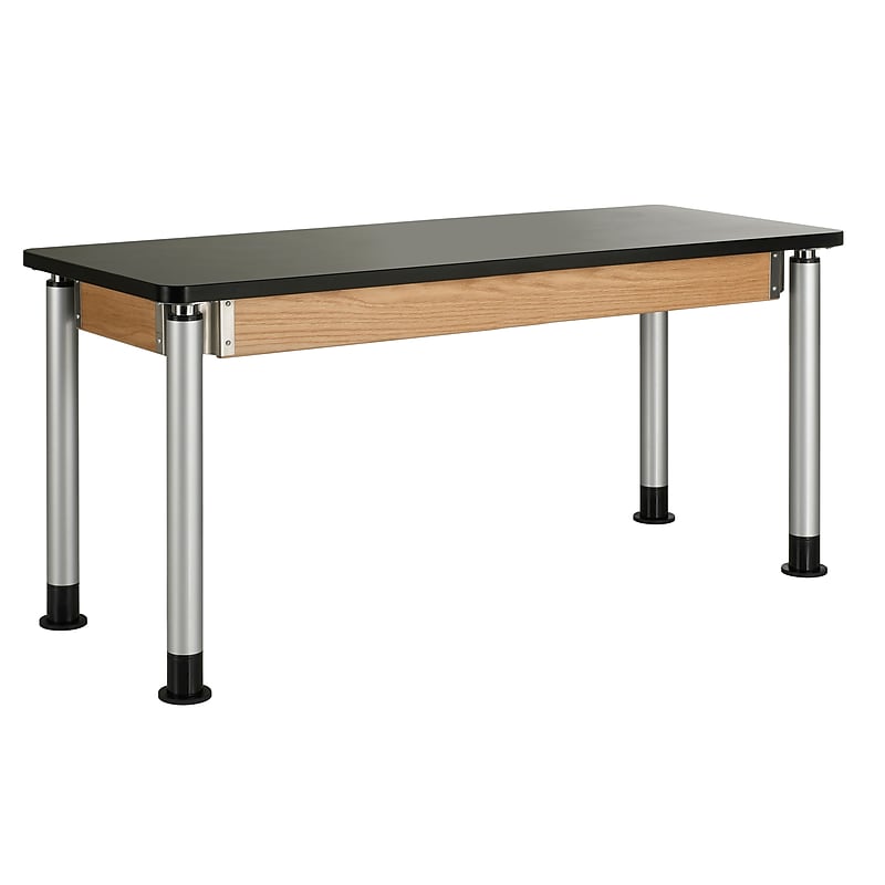 DWI Rectangular Science Table, 60" x 24", Height Adjustable, Black/Oak (P860LBBK) image 1