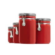Anchor Hocking 4 Piece Ceramic Canister Set, Red by