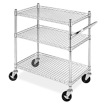 Whitmor Supreme 3-Shelf Mixed Materials Mobile Utility Cart with Lockable Wheels, Chrome (60574307BB)