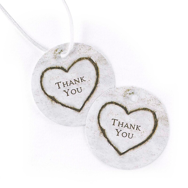 HBH™ 2" x 2" Rustic Heart Thank You Favor Card, White/Brown, 25/Pack image 1
