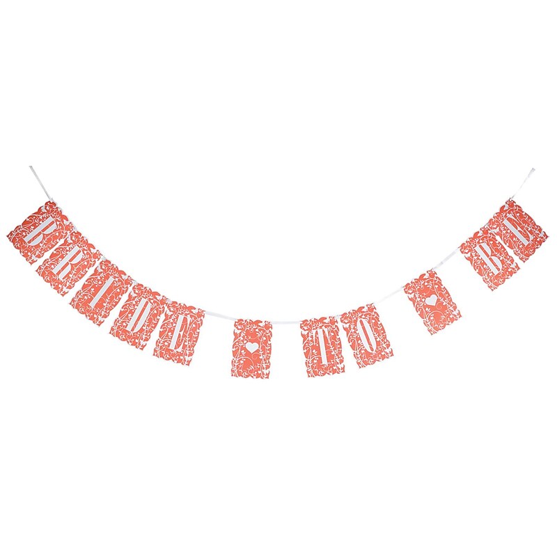 HBH™ 60" x 4" "Bride-to-Be" Banner With Floral Accents, Coral/White image 1